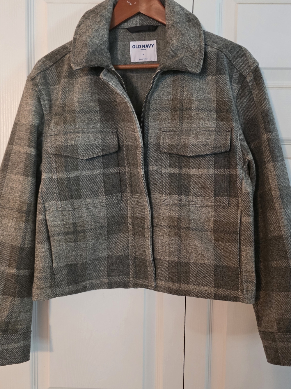 Old Navy Gray Plaid Zip-Up Bomber Jacket
